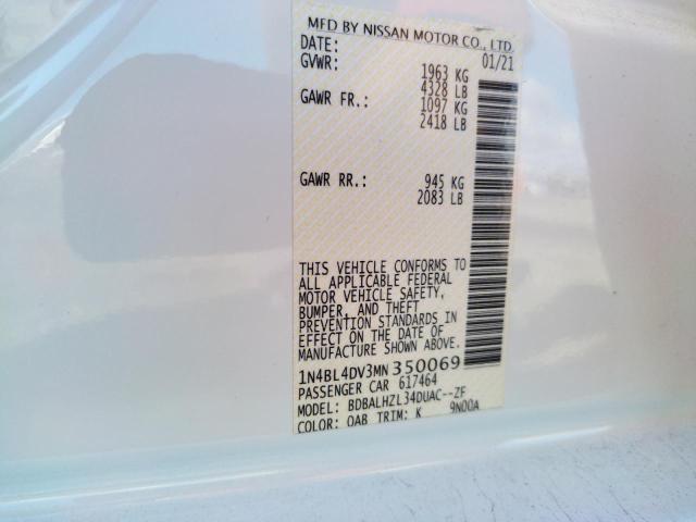 Photo 10 from auction – 2021 NISSAN ALTIMA SV with VIN 1N4BL4DV3MN350069