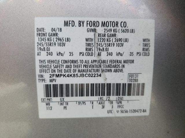 Photo 10 from auction – 2018 FORD EDGE TITAN with VIN 2FMPK4K85JBC02234