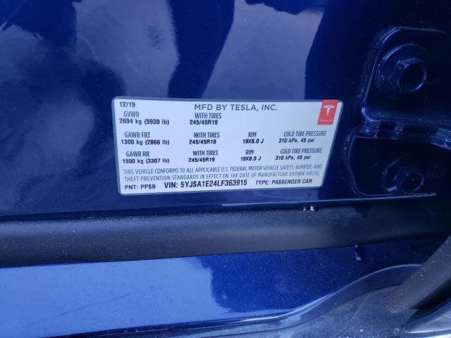 Photo 10 from auction – 2020 TESLA MODEL S with VIN 5YJSA1E24LF363915