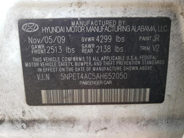 HYUNDAI SONATA GLS 2010 with VIN 5NPET4AC5AH652050 - Photo from auction