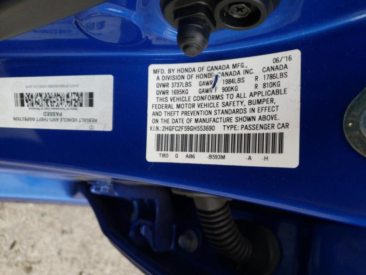 Photo 10 from auction – 2016 HONDA CIVIC LX with VIN 2HGFC2F59GH553690