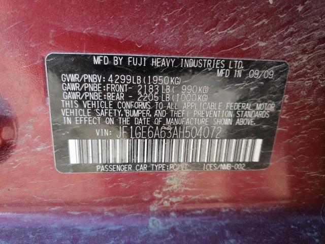 Photo 10 from auction – 2010 SUBARU IMPREZA 2. with VIN JF1GE6A63AH504072