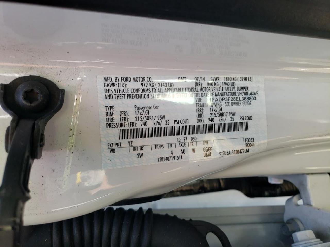 Photo 10 from auction – 2014 FORD FOCUS SE with VIN 1FADP3F28EL368803