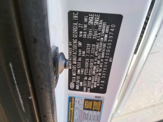 Photo 10 from auction – 2011 KIA SORENTO EX with VIN 5XYKU4A20BG039740