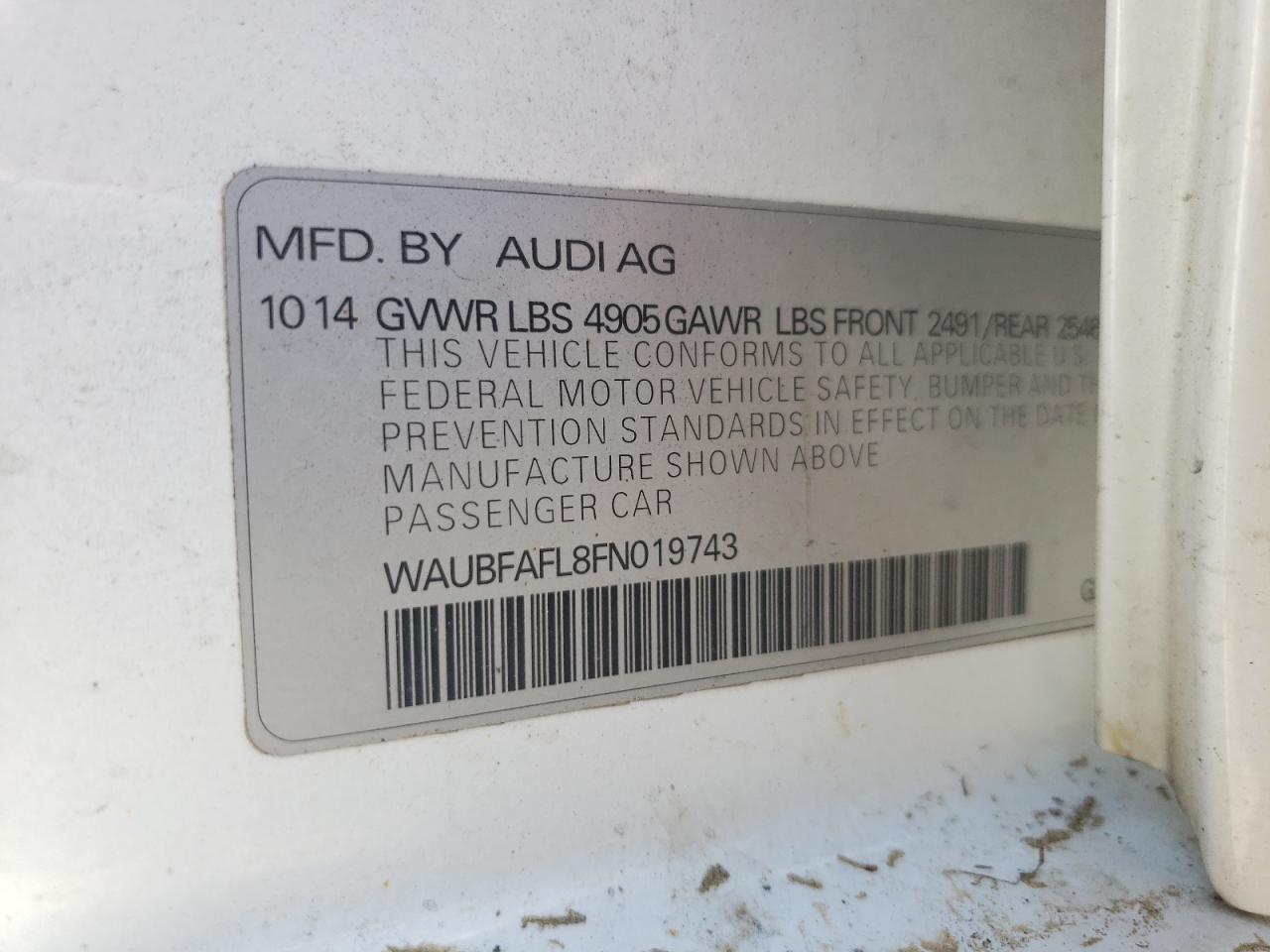 Photo 10 from auction – 2015 AUDI A4 2.0T with VIN WAUBFAFL8FN019743