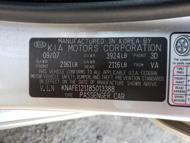 Photo 10 from auction – 2008 KIA SPECTRA EX with VIN KNAFE121185013388