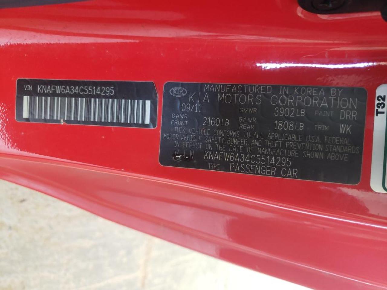 Photo 20 from auction – 2012 KIA FORTE SX with VIN KNAFW6A34C5514295