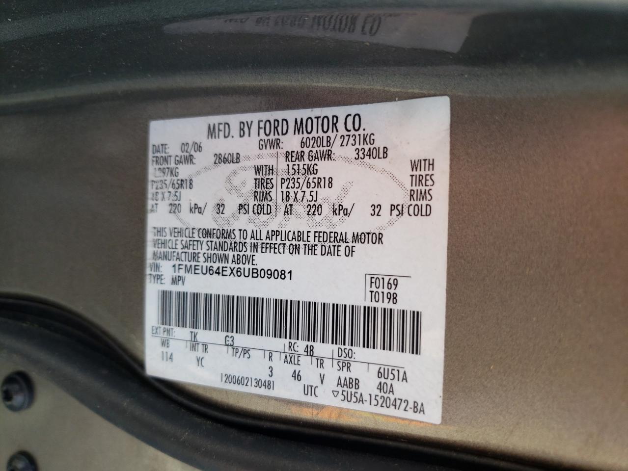 Photo 10 from auction – 2006 FORD EXPLORER E with VIN 1FMEU64EX6UB09081
