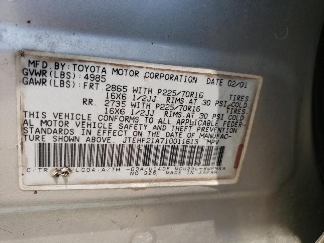 Photo 10 from auction – 2001 TOYOTA HIGHLANDER with VIN JTEHF21A710011613