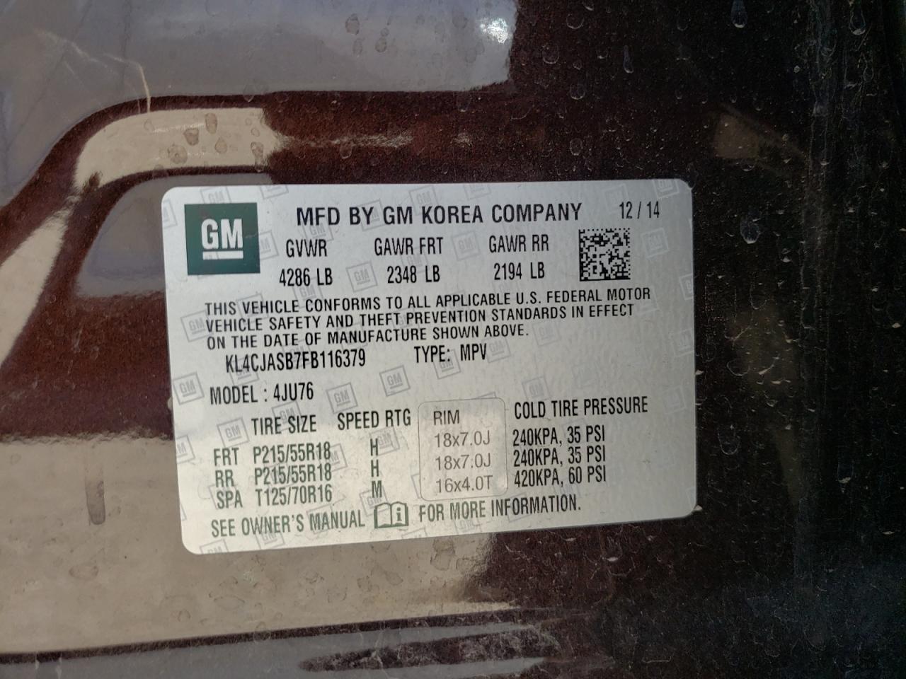 Photo 10 from auction – 2015 BUICK ENCORE with VIN KL4CJASB7FB116379