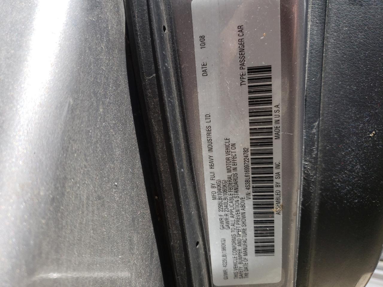 Photo 10 from auction – 2009 SUBARU LEGACY 2.5 with VIN 4S3BL616997224782