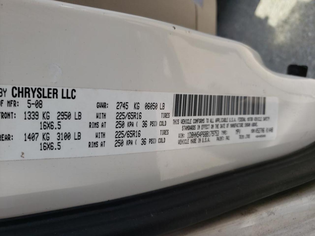 Photo 10 from auction – 2008 DODGE GRAND CARA with VIN 1D8HN54P68B179753