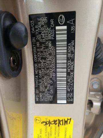 Photo 10 from auction – 2003 LEXUS ES 300 with VIN JTHBF30G536010237