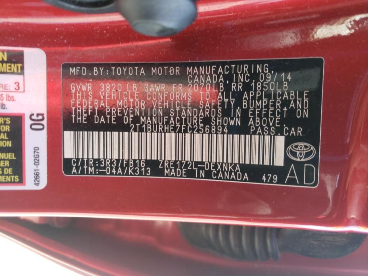 Photo 10 from auction – 2015 TOYOTA COROLLA L with VIN 2T1BURHE7FC256894