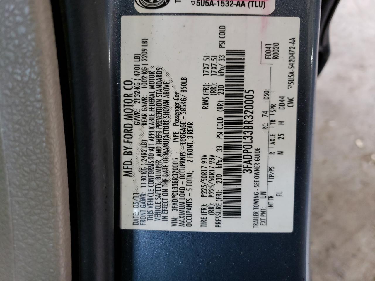 Photo 10 from auction – 2011 FORD FUSION HYB with VIN 3FADP0L33BR320005
