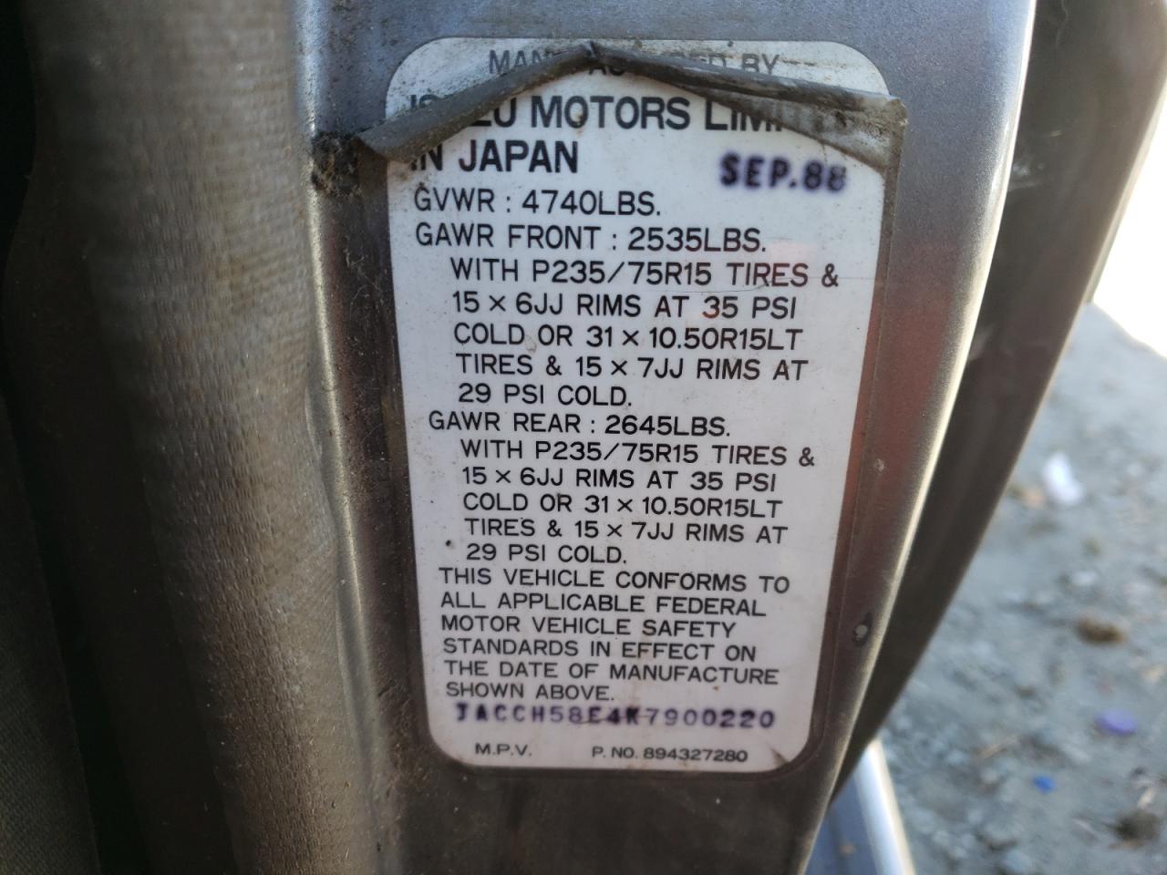Photo 10 from auction – 1989 ISUZU TROOPER II with VIN JACCH58E4K7900220