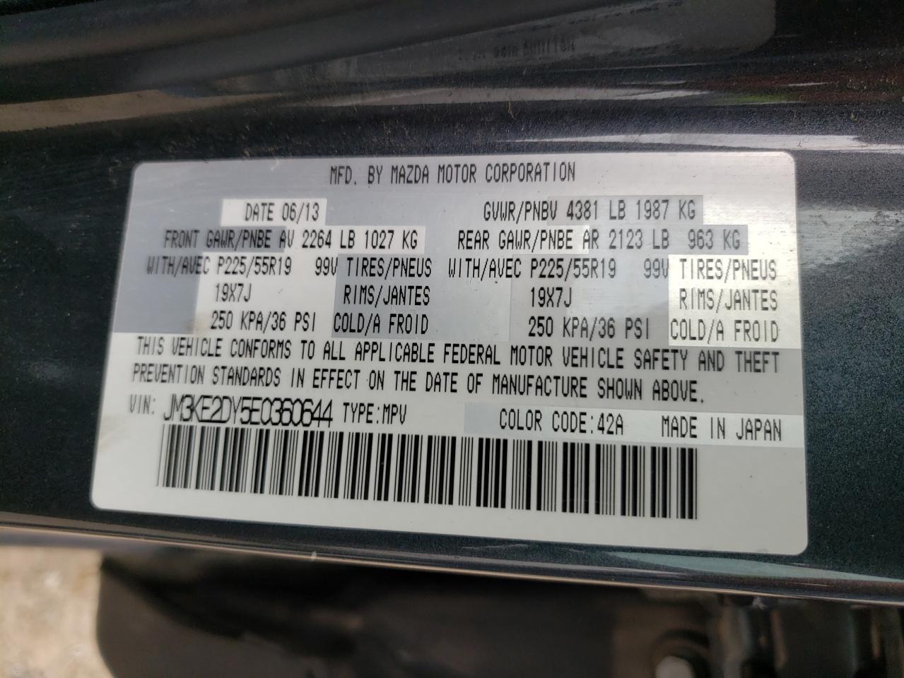 Photo 10 from auction – 2014 MAZDA CX-5 GT with VIN JM3KE2DY5E0360644