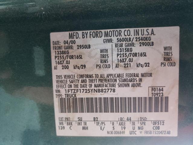 Photo 10 from auction – 2000 FORD F150 with VIN 1FTZF1725YNB82778