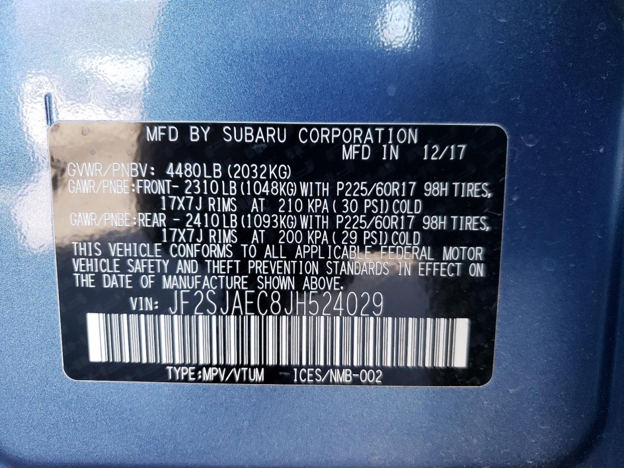 Photo 10 from auction – 2018 SUBARU FORESTER 2 with VIN JF2SJAEC8JH524029