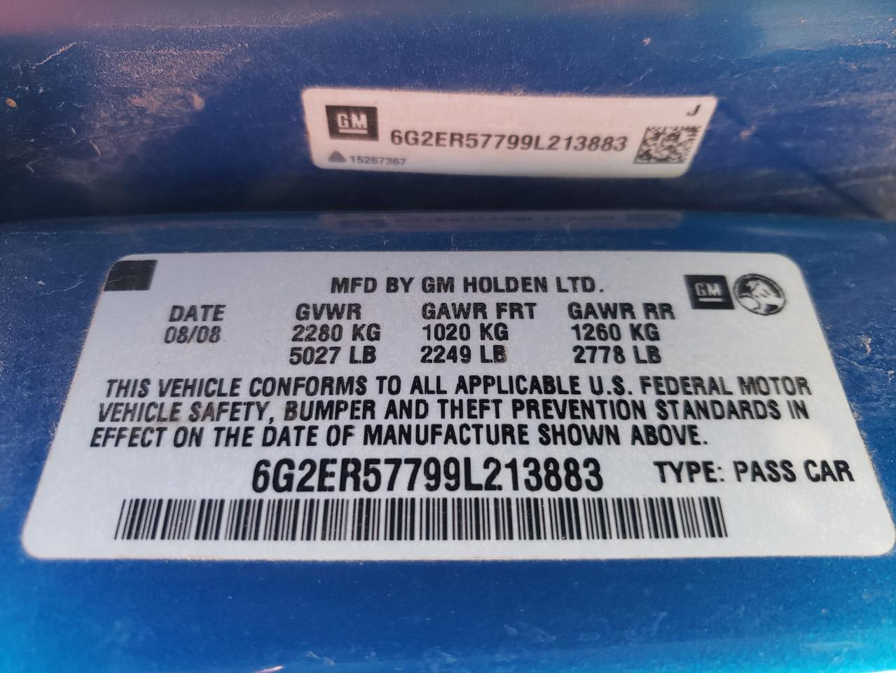 Photo 11 from auction – 2009 PONTIAC G8 with VIN 6G2ER57799L213883