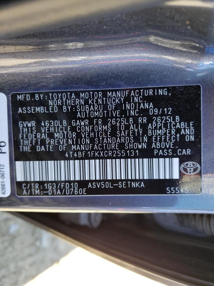 Photo 10 from auction – 2012 TOYOTA CAMRY BASE with VIN 4T4BF1FKXCR255131