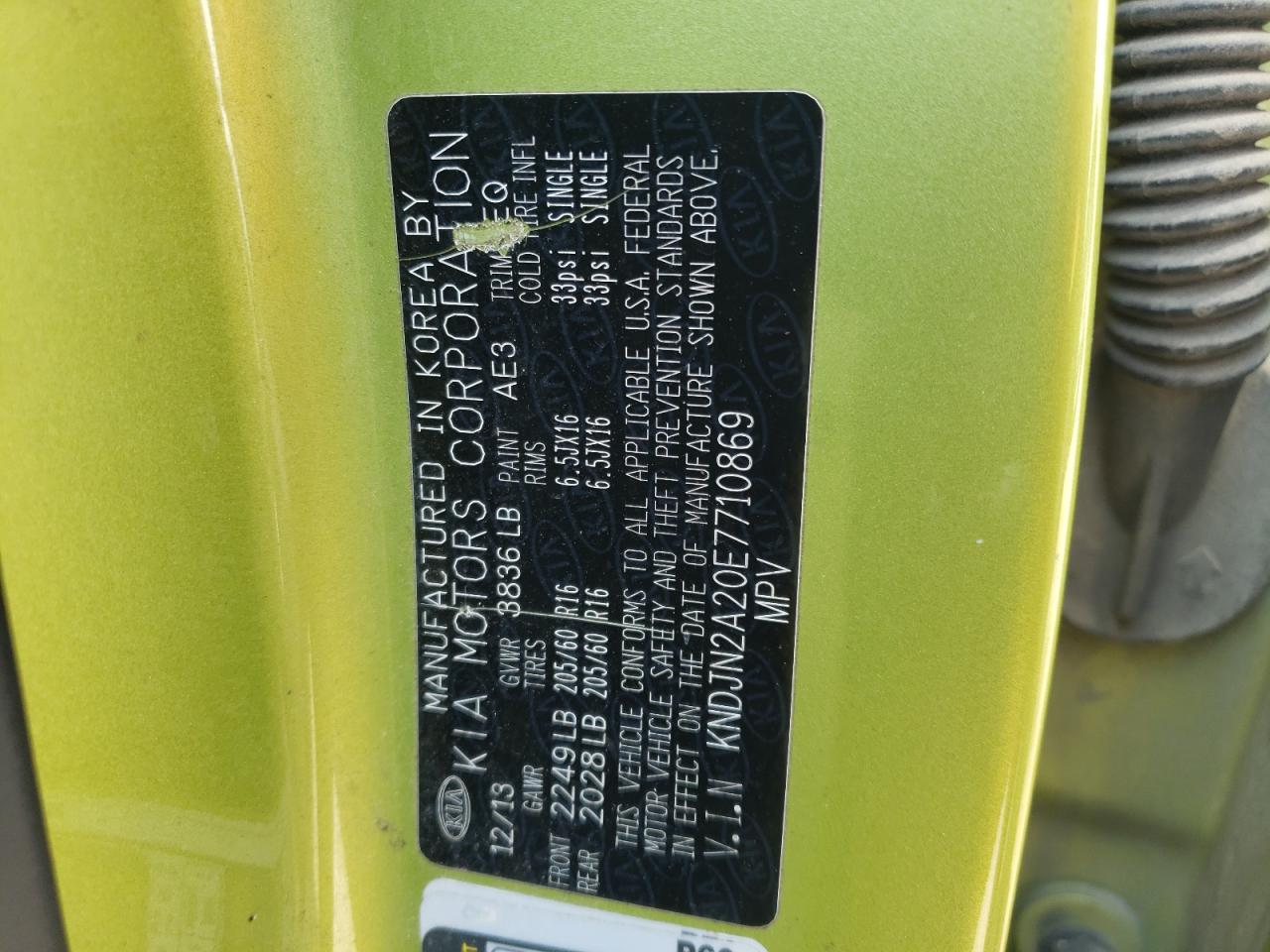 Photo 10 from auction – 2014 KIA SOUL with VIN KNDJN2A20E7710869