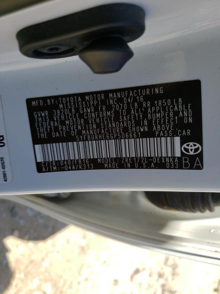 Photo 10 from auction – 2016 TOYOTA COROLLA L with VIN 5YFBURHE6GP506661