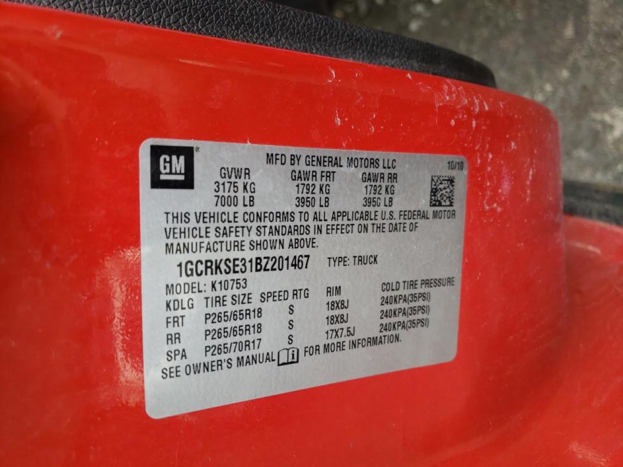 Photo 10 from auction – 2011 CHEVROLET SILVERADO with VIN 1GCRKSE31BZ201467