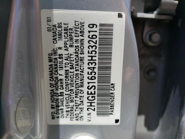 Photo 10 from auction – 2003 HONDA CIVIC LX with VIN 2HGES16543H532619