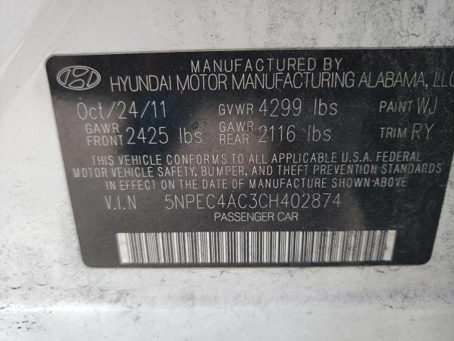 Photo 10 from auction – 2012 HYUNDAI SONATA SE with VIN 5NPEC4AC3CH402874