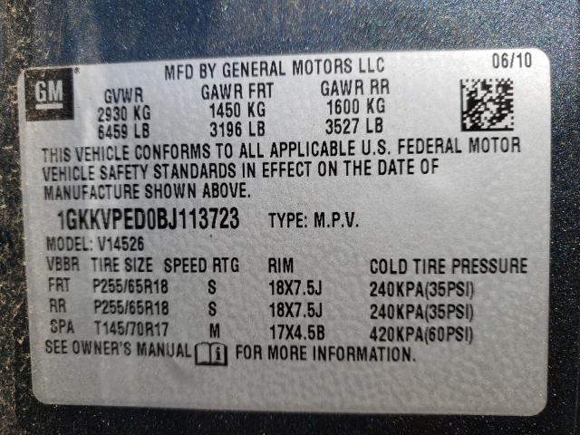 Photo 10 from auction – 2011 GMC ACADIA SLE with VIN 1GKKVPED0BJ113723