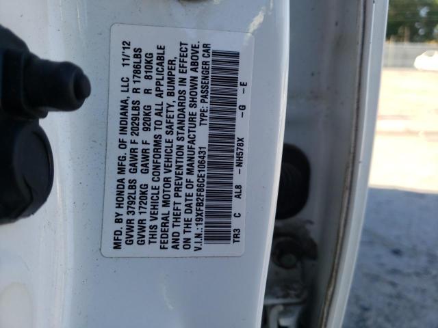 Photo 10 from auction – 2012 HONDA CIVIC EX with VIN 19XFB2F86CE106431