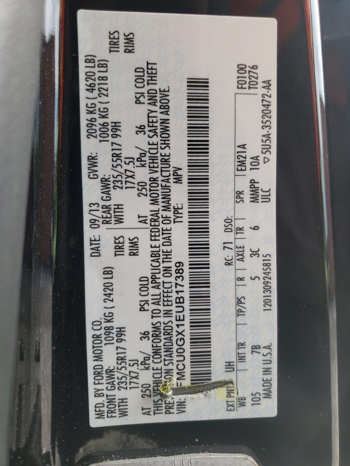 Photo 10 from auction – 2014 FORD ESCAPE SE with VIN 1FMCU0GX1EUB17389