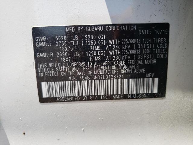 Photo 10 from auction – 2020 SUBARU OUTBACK LI with VIN 4S4BTGND7L3128724