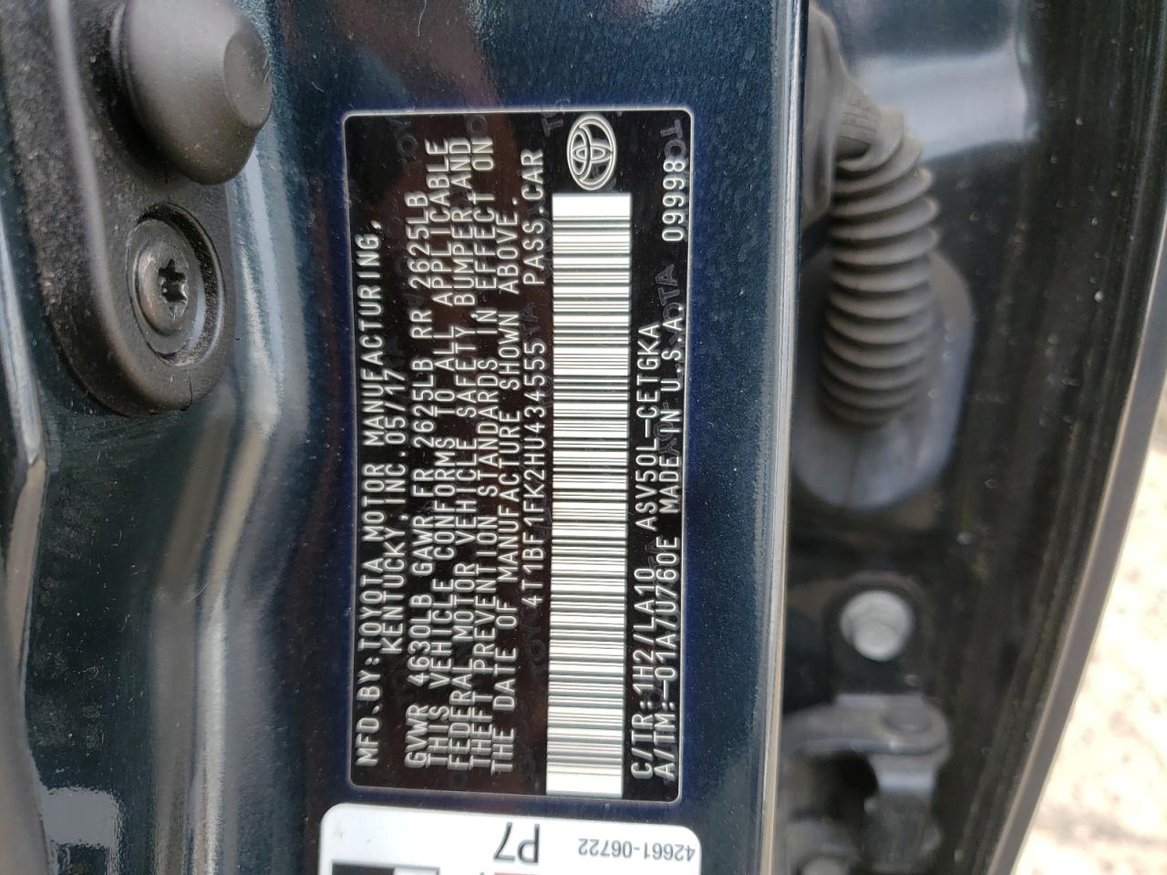 Photo 10 from auction – 2017 TOYOTA CAMRY LE with VIN 4T1BF1FK2HU434555
