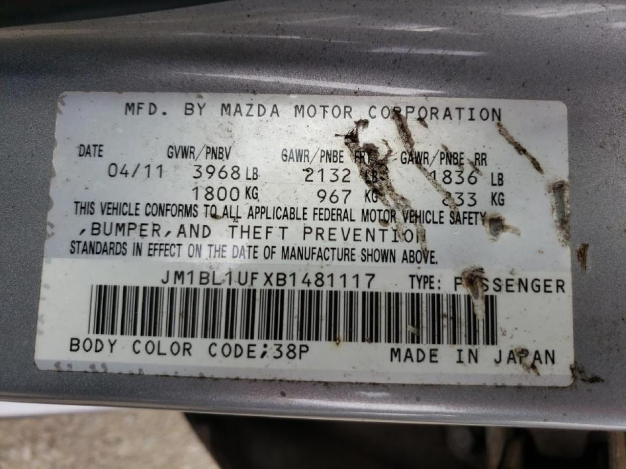 Photo 10 from auction – 2011 MAZDA 3 I with VIN JM1BL1UFXB1481117