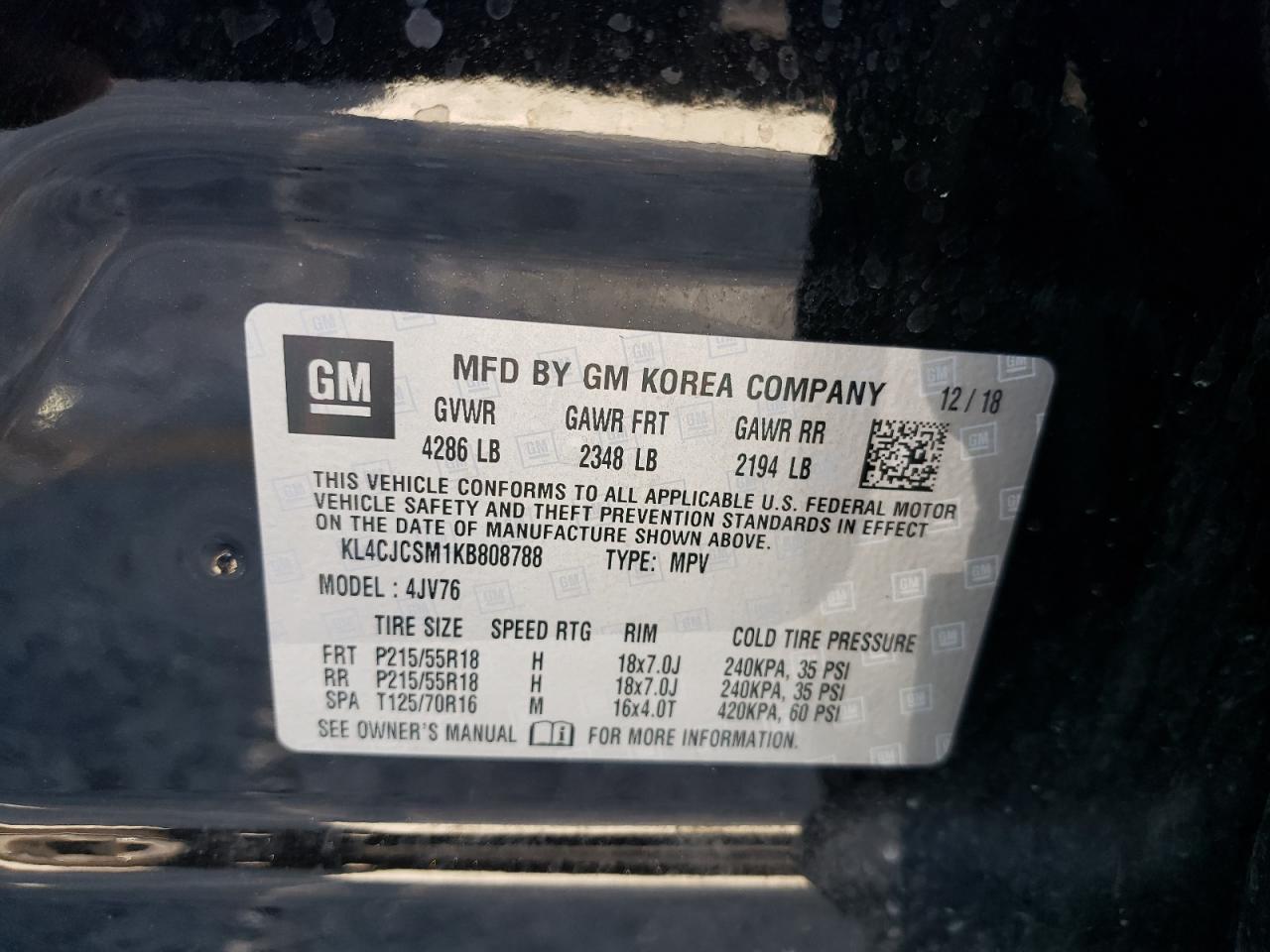 Photo 10 from auction – 2019 BUICK ENCORE ESS with VIN KL4CJCSM1KB808788