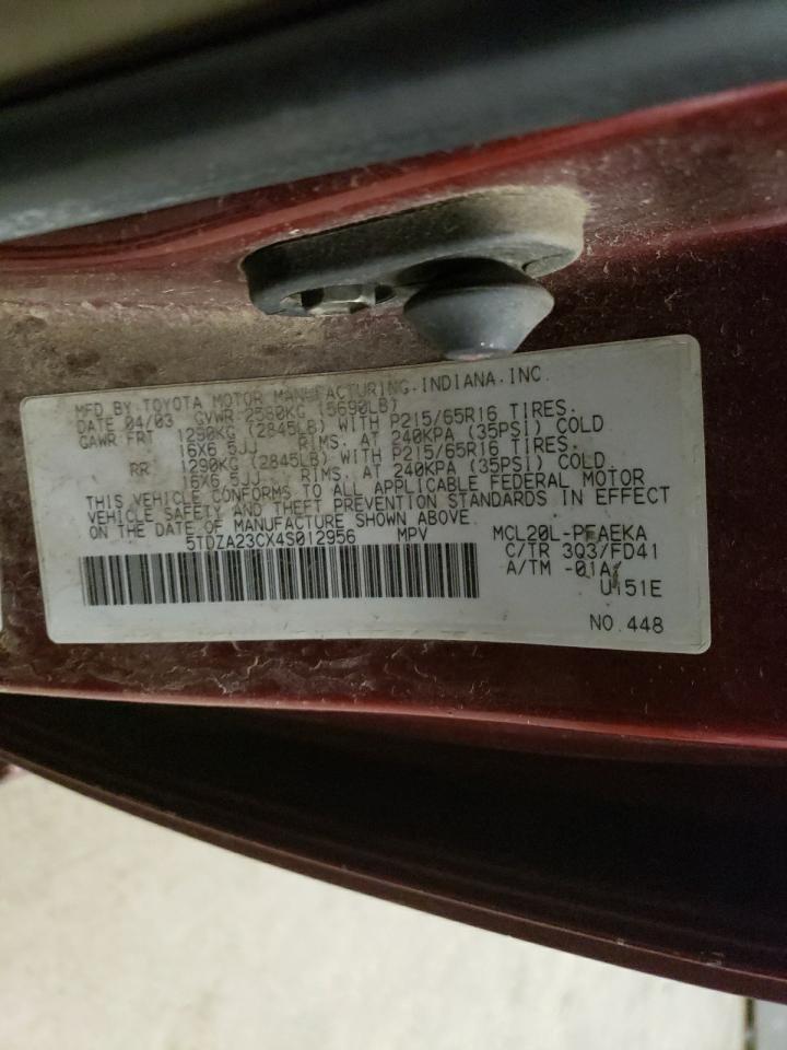 Photo 10 from auction – 2004 TOYOTA SIENNA CE with VIN 5TDZA23CX4S012956
