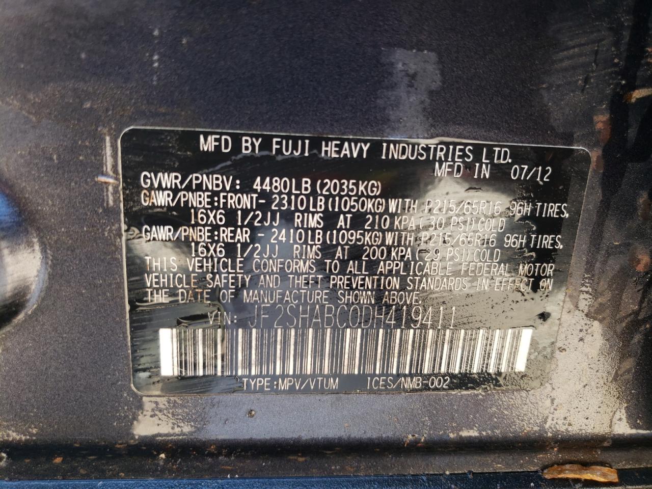 Photo 10 from auction – 2013 SUBARU FORESTER 2 with VIN JF2SHABC0DH419411