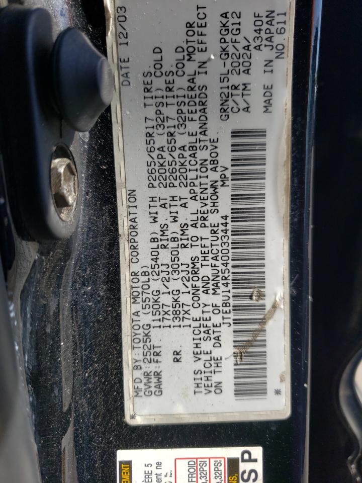 Photo 10 from auction – 2004 TOYOTA 4RUNNER with VIN JTEBU14R540033444