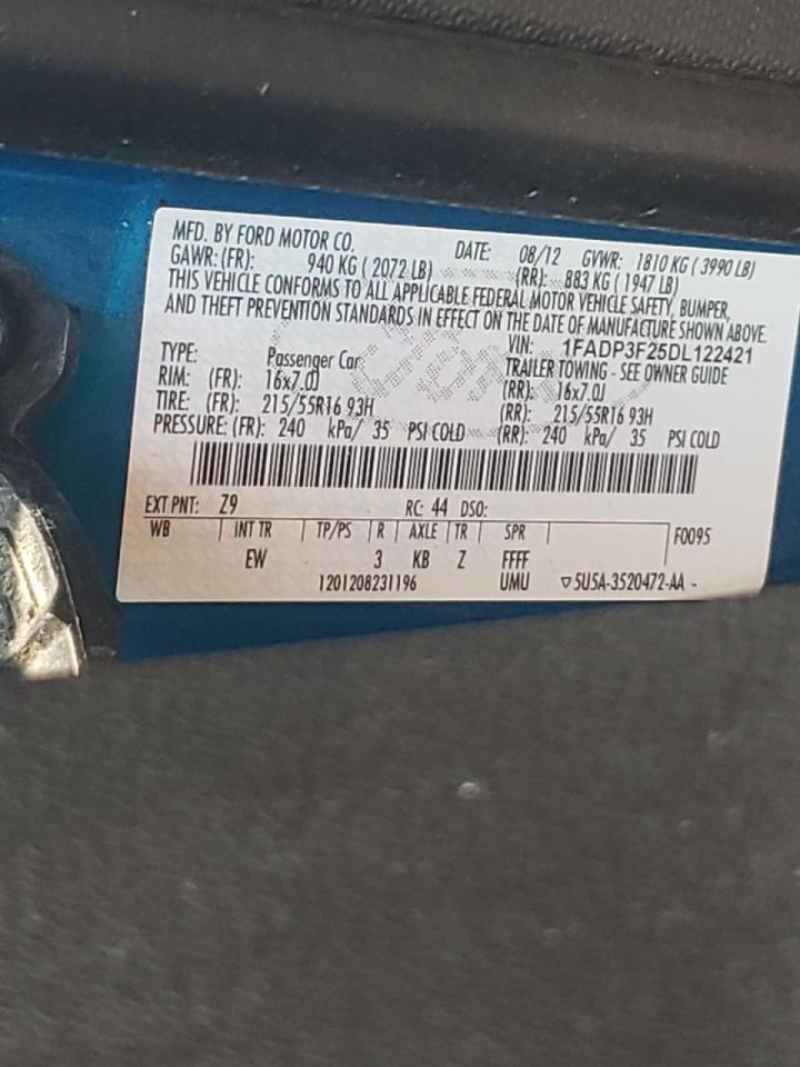 Photo 10 from auction – 2013 FORD FOCUS SE with VIN 1FADP3F25DL122421