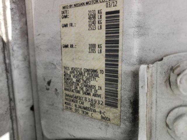 Photo 10 from auction – 2012 NISSAN MAXIMA S with VIN 1N4AA5AP3CC838932