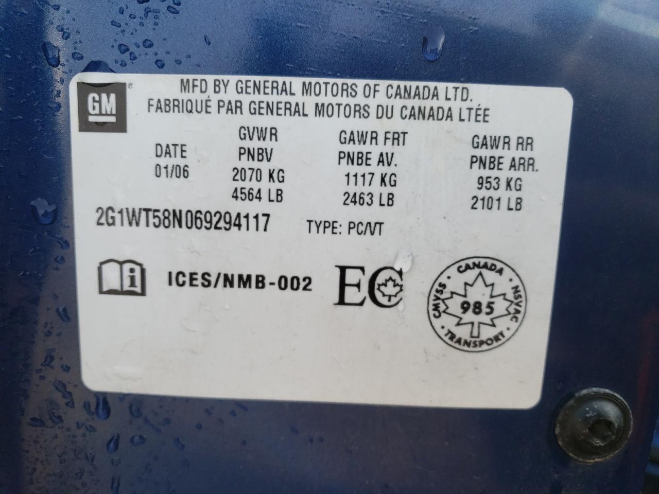 Photo 10 from auction – 2006 CHEVROLET IMPALA LT with VIN 2G1WT58N069294117