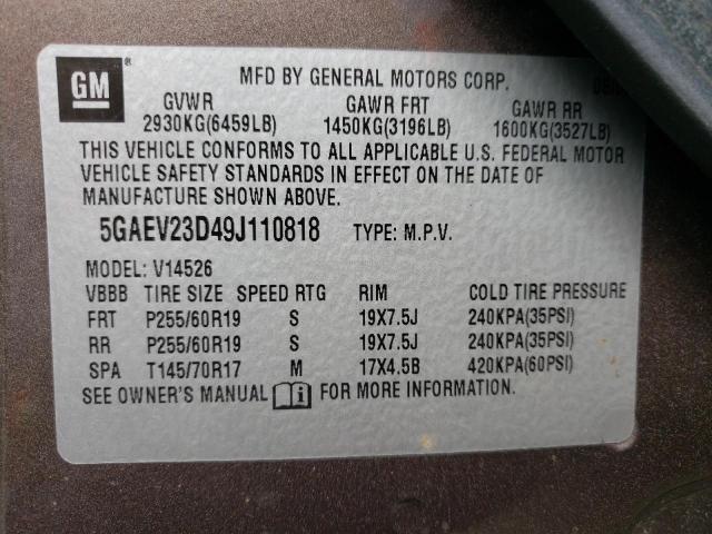 Photo 10 from auction – 2009 BUICK ENCLAVE CX with VIN 5GAEV23D49J110818