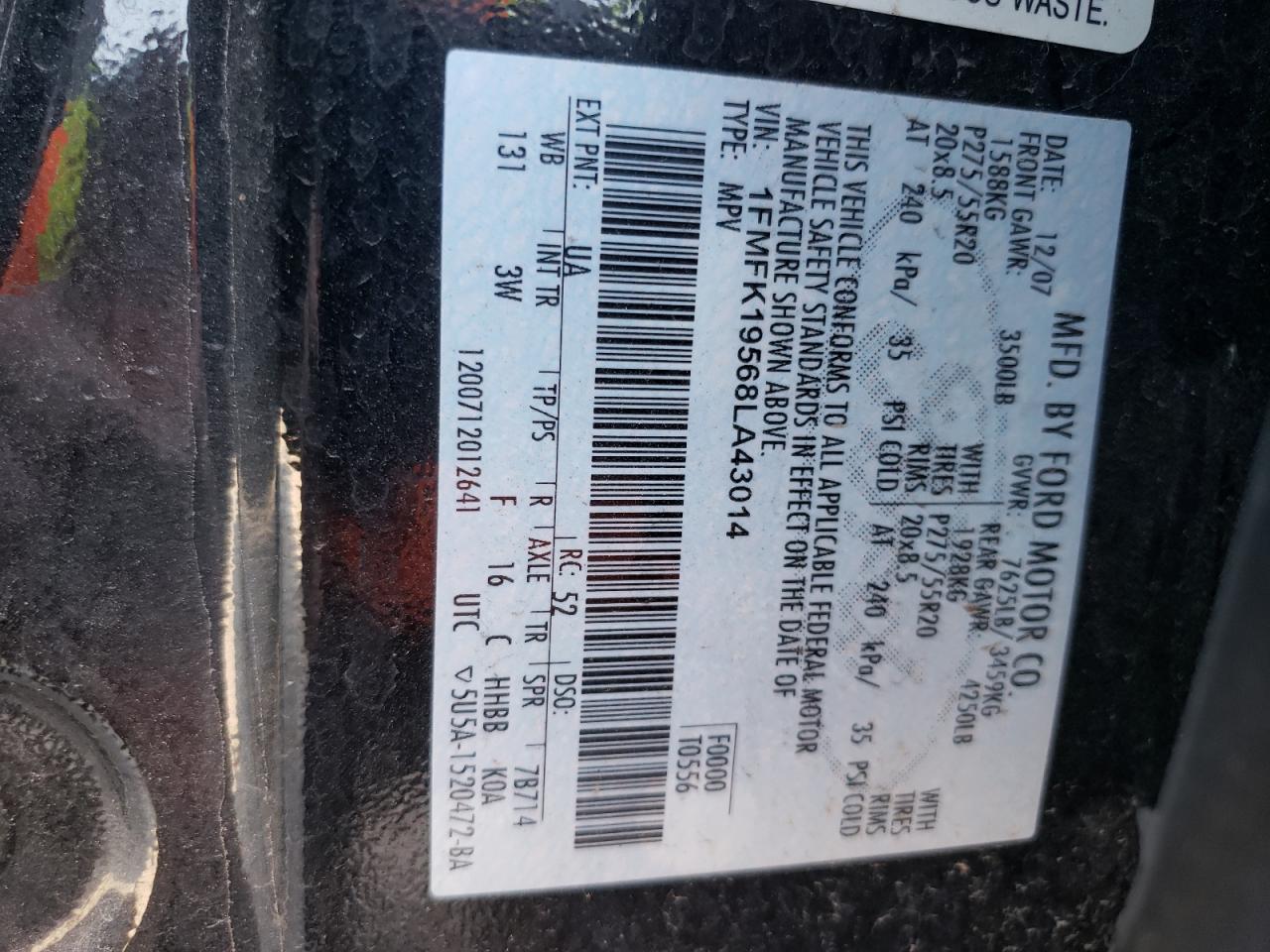 Photo 10 from auction – 2008 FORD EXPEDITION with VIN 1FMFK19568LA43014