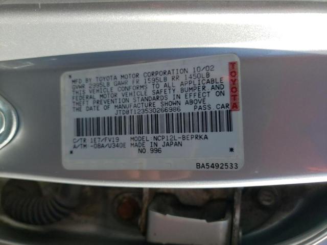 Photo 10 from auction – 2003 TOYOTA ECHO with VIN JTDBT123530266986