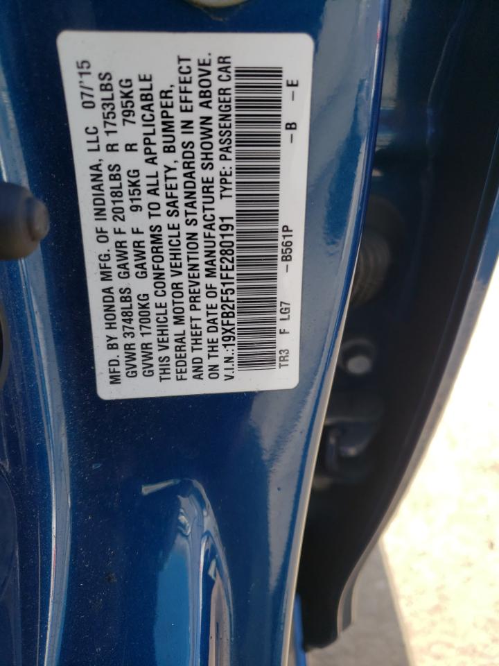 Photo 10 from auction – 2015 HONDA CIVIC LX with VIN 19XFB2F51FE280191