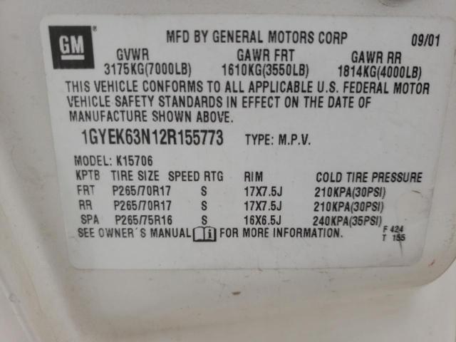 Photo 10 from auction – 2002 CADILLAC ESCALADE L with VIN 1GYEK63N12R155773