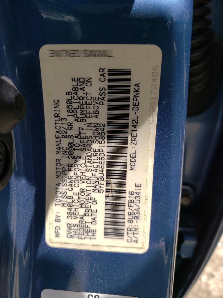 Photo 10 from auction – 2013 TOYOTA COROLLA BA with VIN 5YFBU4EE6DP158542