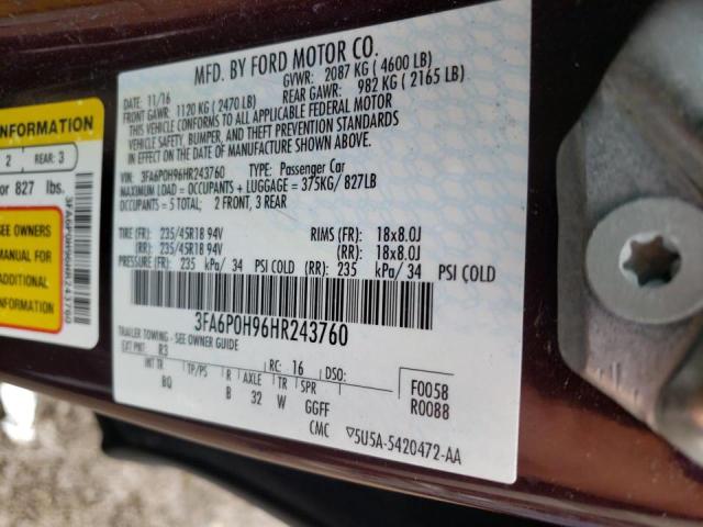 Photo 10 from auction – 2017 FORD FUSION SE with VIN 3FA6P0H96HR243760